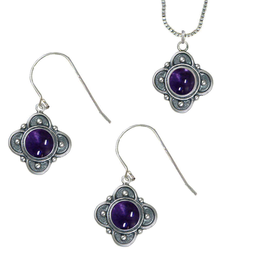 Sterling Silver Necklace Earrings Set Iolite